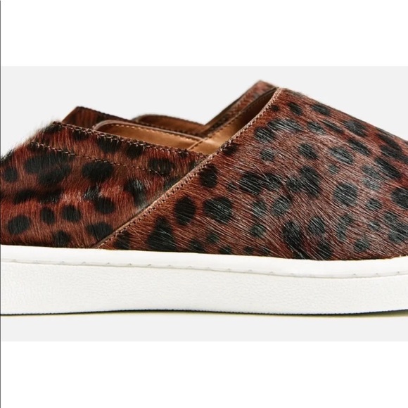 New Zara Cheetah Print Leather Hair On Brown Sneaker 7.5 Foldable Heel Women - Picture 4 of 7